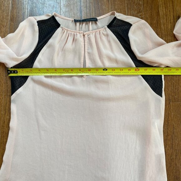 Zara Blouse Chiffon Light Pink Balloon Sleeves Sheer Lace Paneling Womens Small - Picture 5 of 7